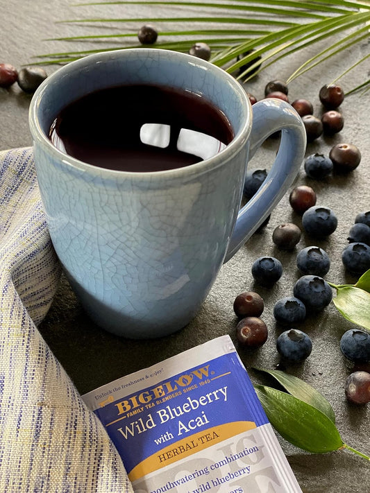 Bigelow Tea Wild Blueberry With Acai Herbal Tea, Caffeinated Tea With Blueberry And Acai, 20 Count Box, (Pack Of 6), 120 Total Tea Bags