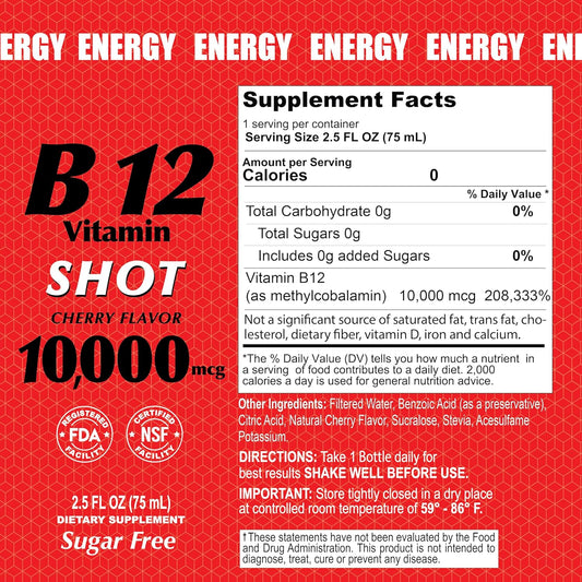 ALFA VITAMINS B12 Vitamin Shot with 10000 MCG Highest Potency - Sugar-Free, Caffeine-Free - Energy Shot (2.0 FL OZ Bottle) 20 Pack