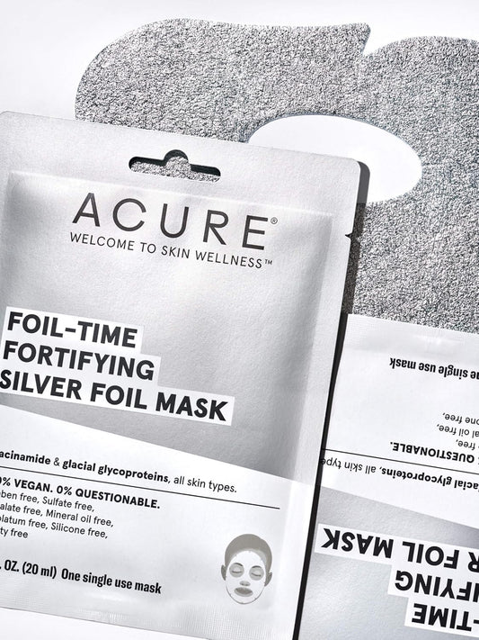 Acure Foil-Time Fortifying Silver Mask | 100% Vegan | Traps Heat To Open Pores For Superior Serum Delivery | Niacinamide & Glacial Glycoproteins - For Rejuvenated & Refreshed Apprearance | 1 Count