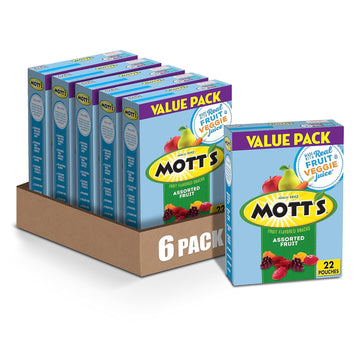 Mott'S Fruit Flavored Snacks, Assorted Fruit, Pouches, 0.8 Oz, 22 Ct (Pack Of 6)