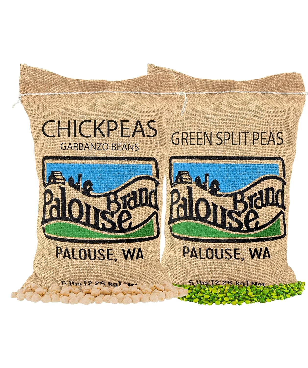 Chickpeas | Green Split Peas | 10 LBS | 100% Desiccant Free | Non-GMO Project Verified | 100% Non-Irradiated | Kosher | USA Grown | Field Traced | Burlap Bag | (5 Pound, Pack of 2)