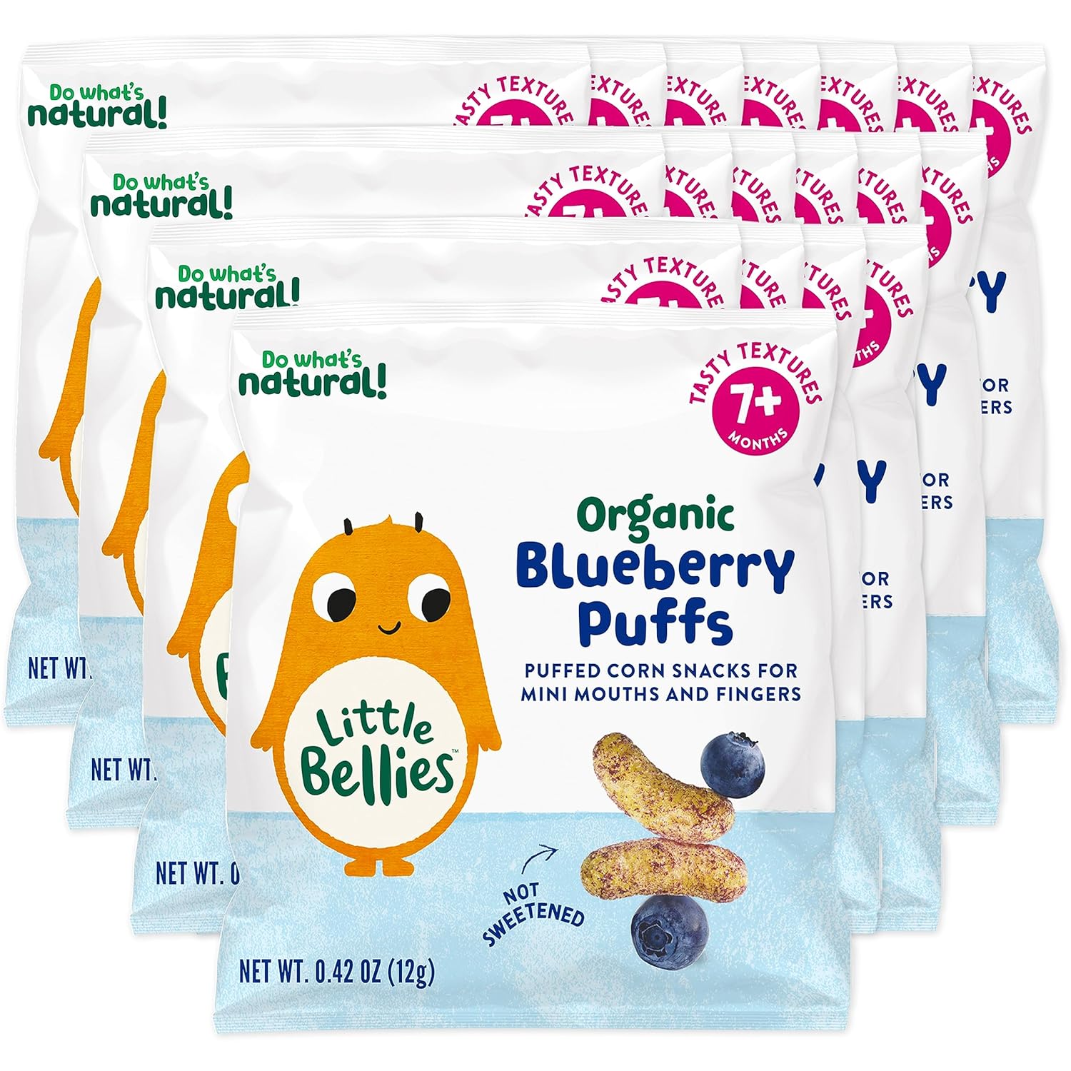Little Bellies Organic Blueberry Puffs Baby Snack (Pack Of 18 X 0.42 Oz Individual Packs)