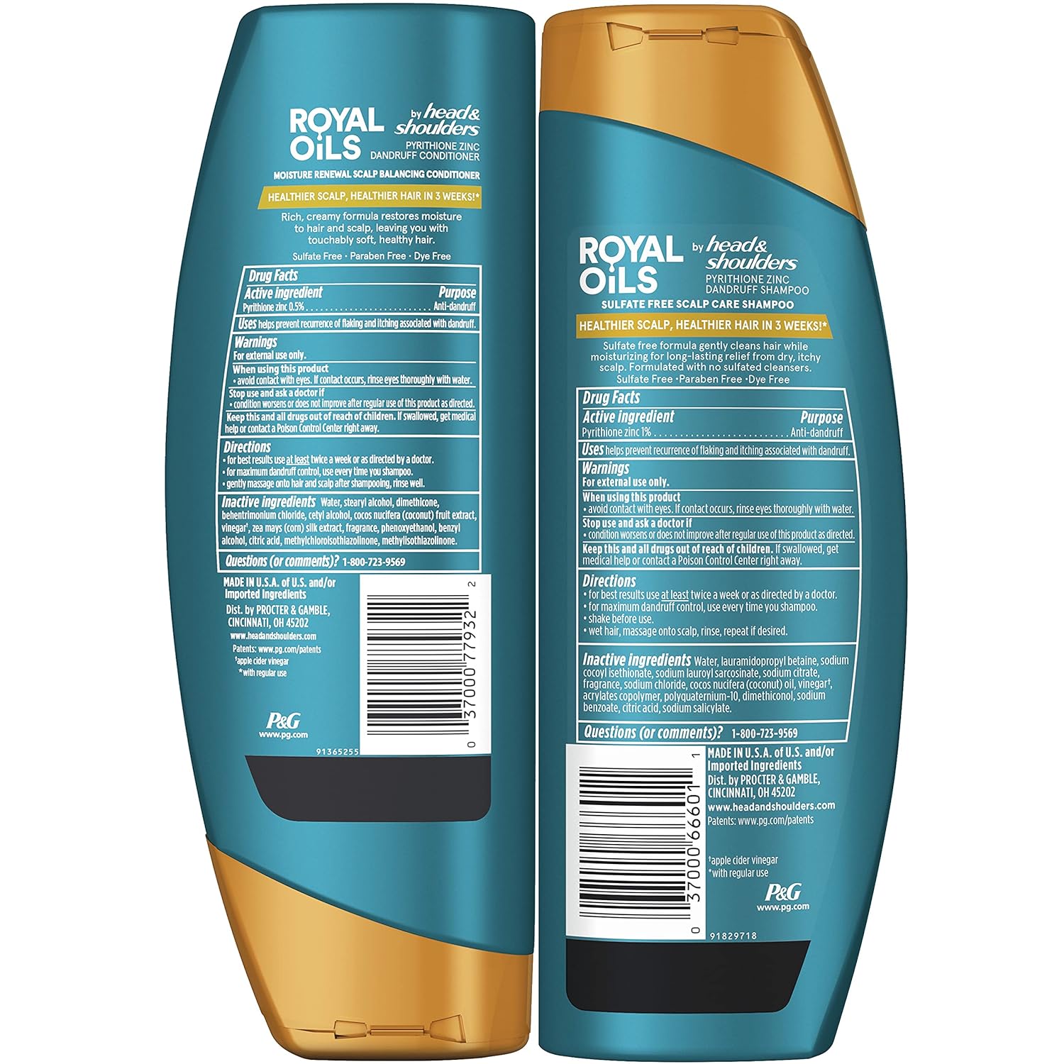 Head & Shoulders Royal Oils Shampoo and Conditioner Set, Includes Anti-Dandruff Scalp Care Shampoo (12.8 Fl Oz.) & Moisture Renewal Scalp Balancing Conditioner, Hair Treatment for Curly & Coily Hair : Beauty & Personal Care