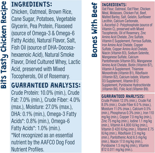 Blue Buffalo Bits & Bones Soft-Moist Training Treats & Crunchy Dog Biscuits To-Go, Chicken & Beef Variety Pack, 1-Oz Bags (24 Count - 12 Of Each)