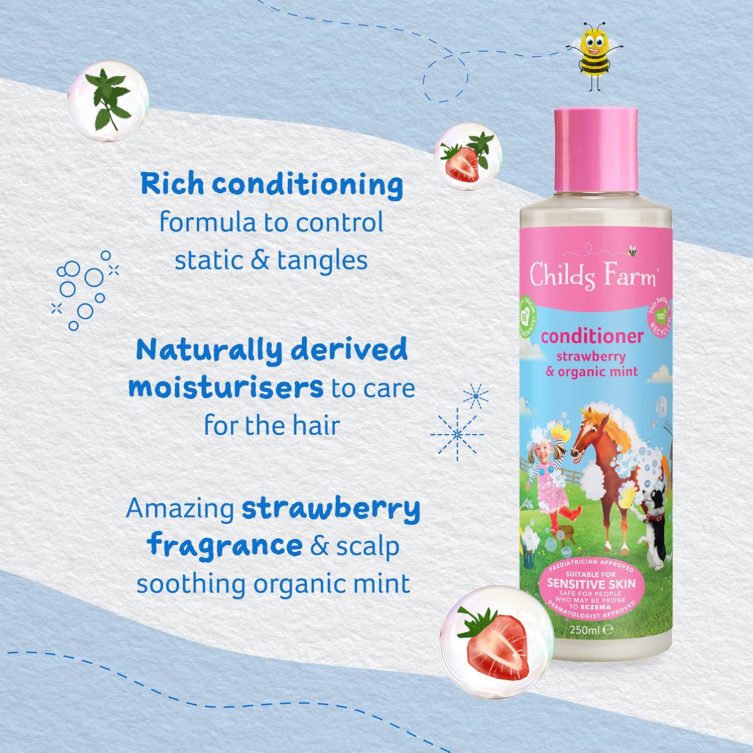 Childs Farm, Kids Shampoo For Dry, Sensitive, Eczema-Prone Skin & Scalp, Strawberry & Organic Mint, Detangles & Nourishes, Vegan, Cruelty-Free, 16.9 Fl Oz