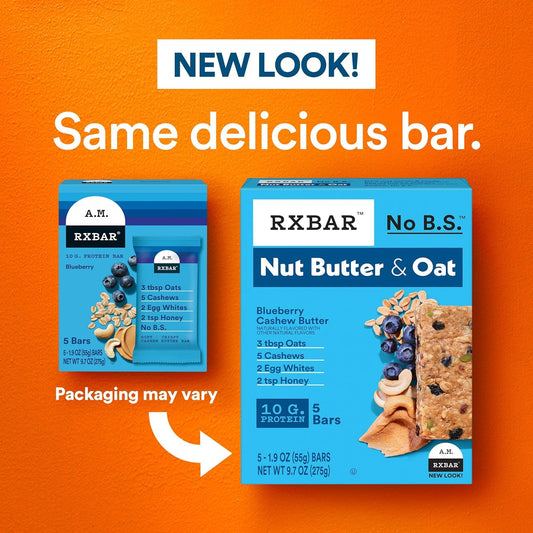 Rxbar Nut Butter And Oat Protein Bars, Protein Snacks, Snack Bars, Blueberry Cashew Butter, 9.7Oz Box (5 Bars)