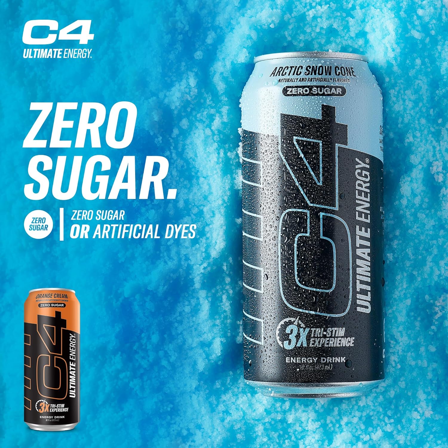 C4 Ultimate | Pre Workout Sugar Free Energy Drink | Tri-Stim Experience With 300Mg Caffeine + Teacrine + Dynamine | Orange Cream| 16Oz (Pack Of 12)