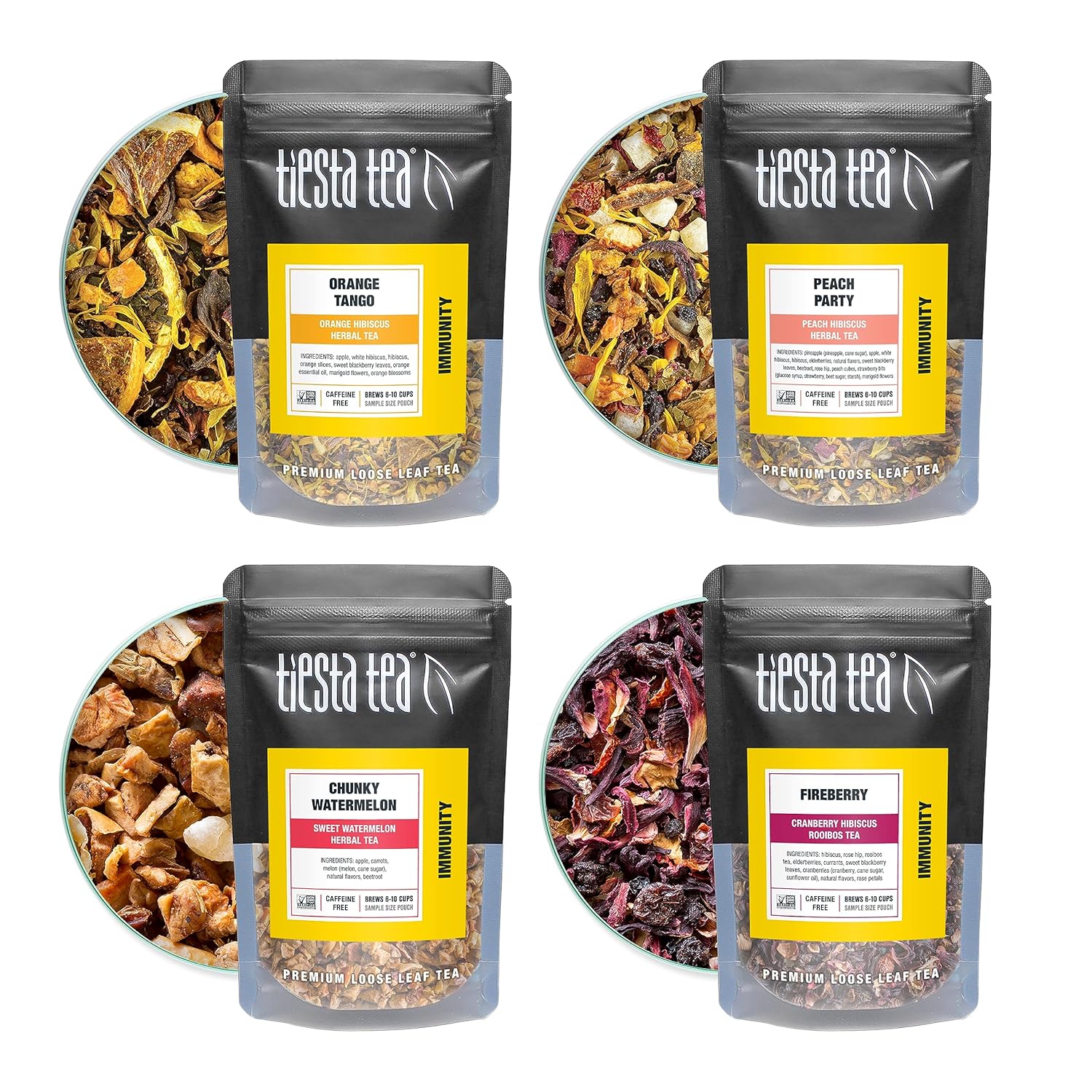 Tiesta Tea - Fruity Tea Sampler | 8 Exotic Loose Leaf Tea Blends - Caffeine Free Loose Leaf Tea Sampler | Assorted Fruit & Herbal Teas, Peach, Mango, Cherry - 8 Resealable Sample Pouches