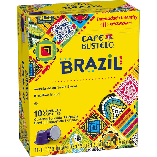 Cafe Bustelo Brazil Espresso Dark Roast Coffee, 40 Count Capsules For Espresso Machines, 11 Intensity (Capsule Color May Vary)