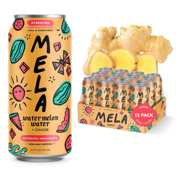 Mela Water Watermelon Juice Drink, Electrolytes & Antioxidants, Refreshing Hydration, Coconut Water Alternative, Vitamin C, Ginger, 16.9 fl oz (Pack of 12)