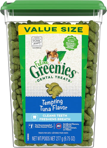 Greenies Feline Adult Natural Dental Care Cat Treats, Tempting Tuna Flavor, 9.75 Oz. Tub