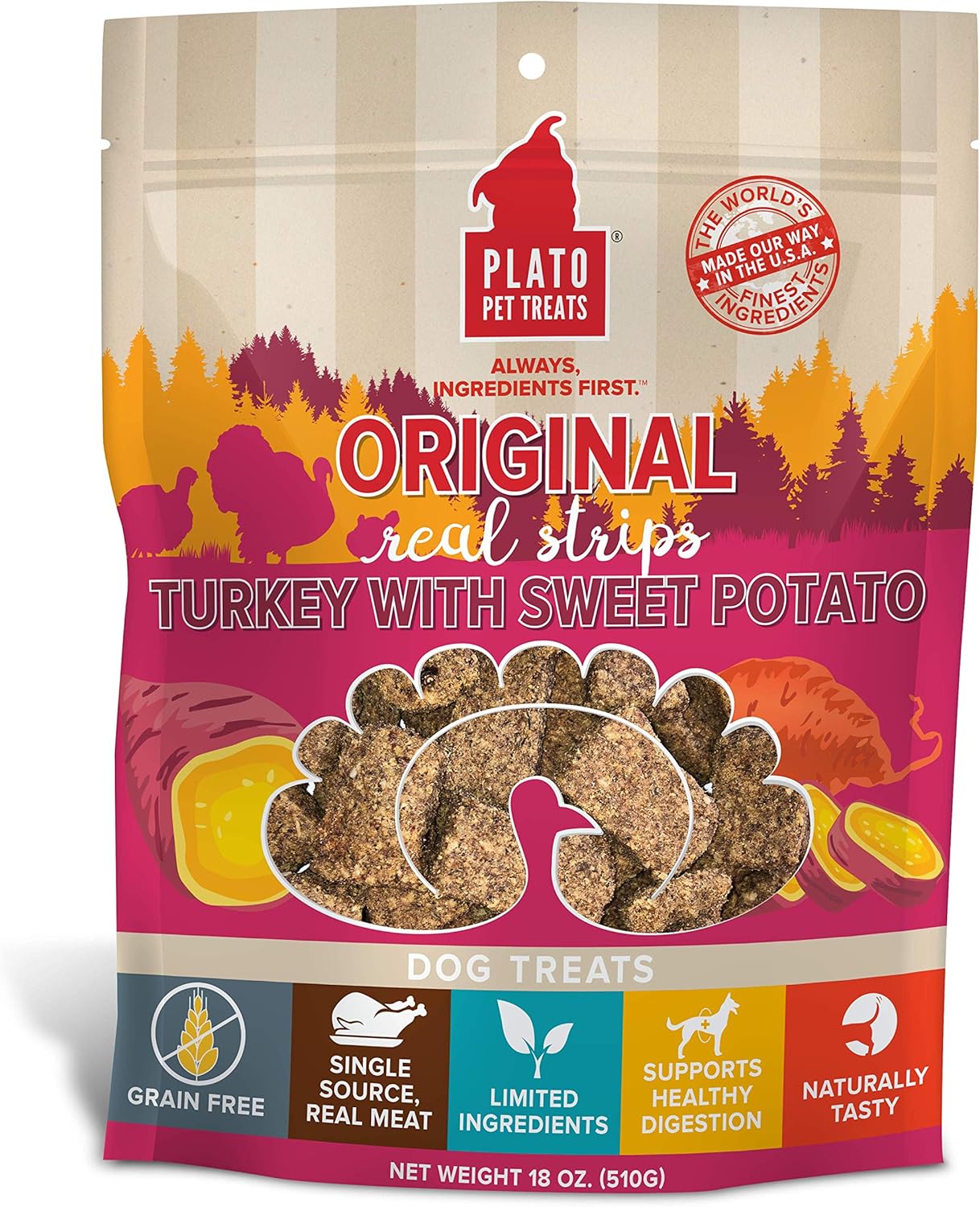 Plato Original Real Strips Turkey & Sweet Potato 18Oz, Natural (1442)