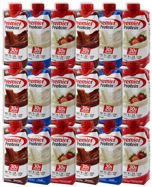 Niro Assortment | Protein Shakes Variety Pack | 18 Count with 6 Each of 3 Delicious Flavors; Chocolate, Vanilla, and Strawberry | Low Fat, 160 Calories