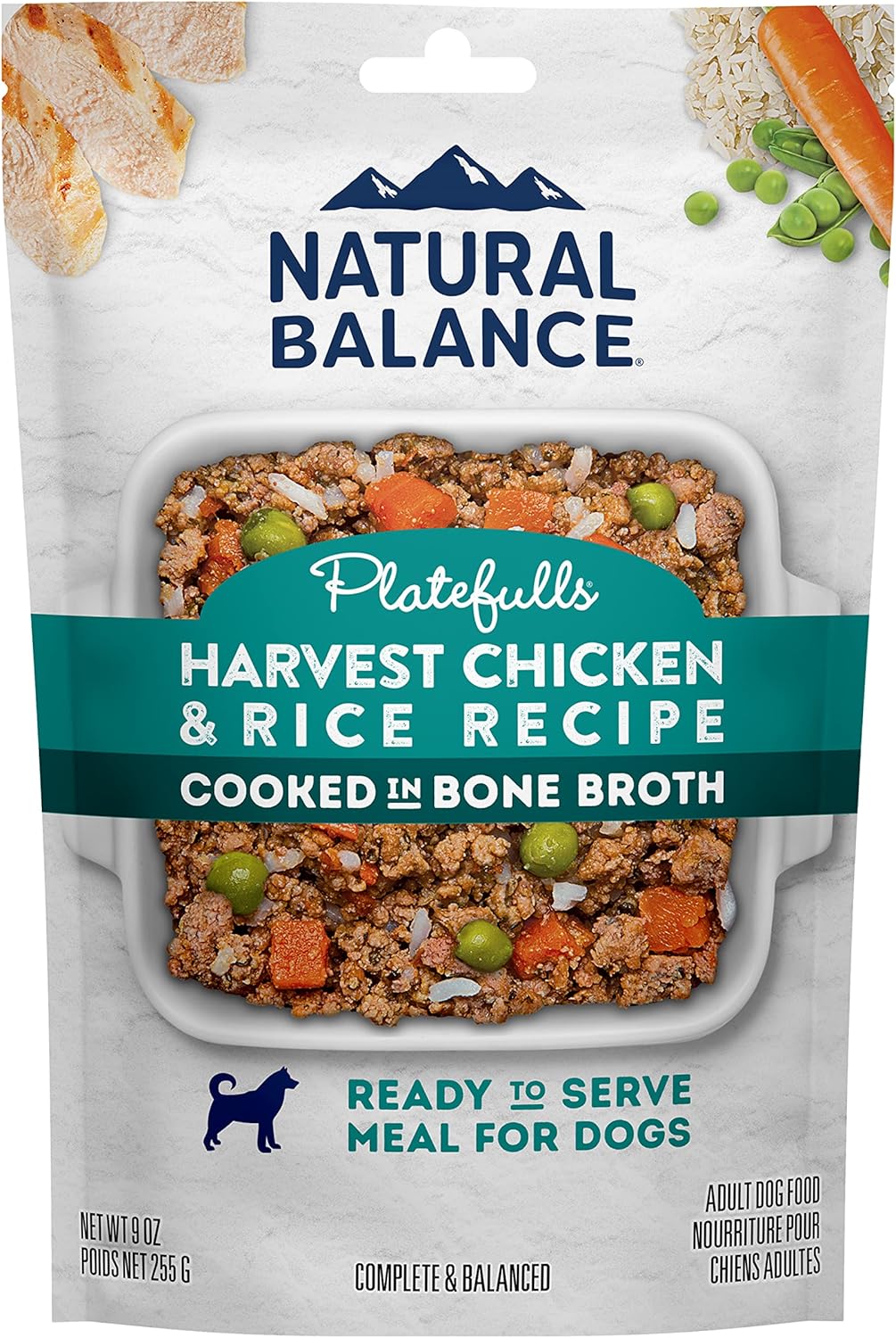 Natural Balance Platefulls Homestyle Adult Wet Dog Food, Harvest Chicken & Rice Recipe Cooked In Bone Broth, 9 Ounce (Pack Of 12)
