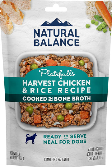 Natural Balance Platefulls Homestyle Adult Wet Dog Food, Harvest Chicken & Rice Recipe Cooked In Bone Broth, 9 Ounce (Pack Of 12)