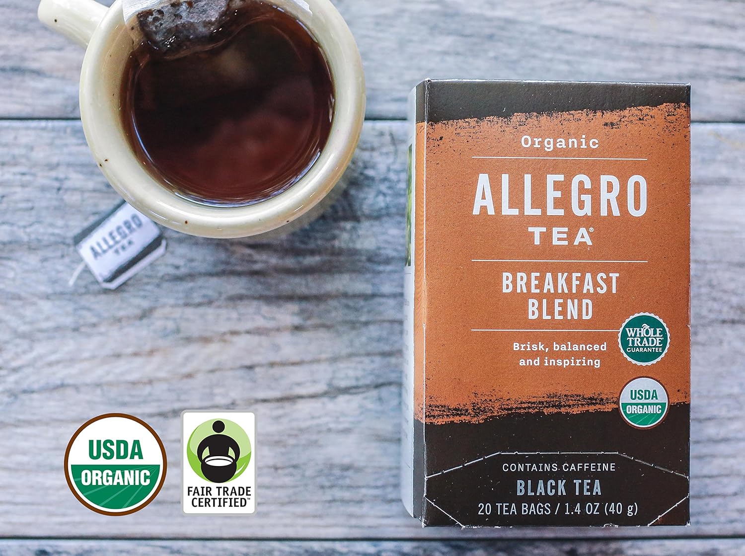 Allegro Coffee Allegro Tea, Tea Bags, Organic Breakfast Blend, 20 Count