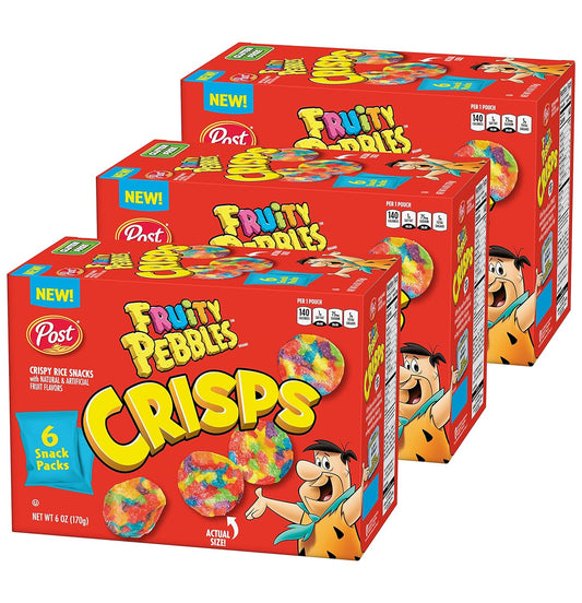 New Post Fruity PEBBLES Crisps, Portable Cereal Snack for Kids and Families, Gluten Free, 3 Count (Pack of 1)