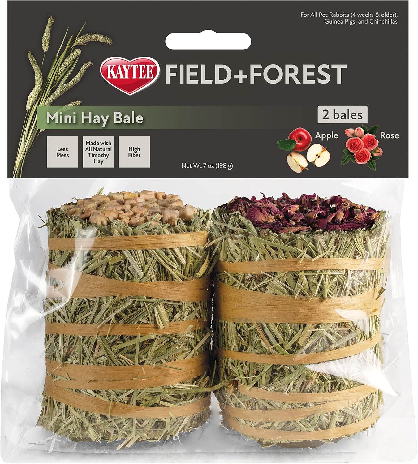 Kaytee Field+Forest Mini Hay Bales Apple And Rose 2 Pack 7 Ounces