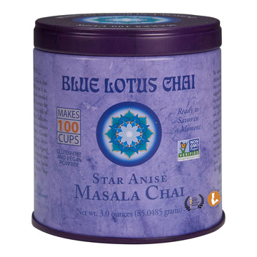 Blue Lotus Chai - Star Anise Masala Chai - Makes 100 Cups - 3 Ounce Masala Spiced Chai Powder With Organic Spices - Instant Indian Tea No Steeping - No Gluten