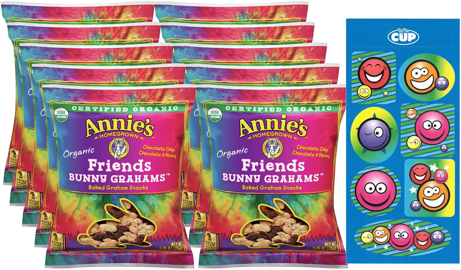 Annie's Organic Friends Bunny Grahams, 1.25 oz (Pack of 10) with By The Cup Stickers