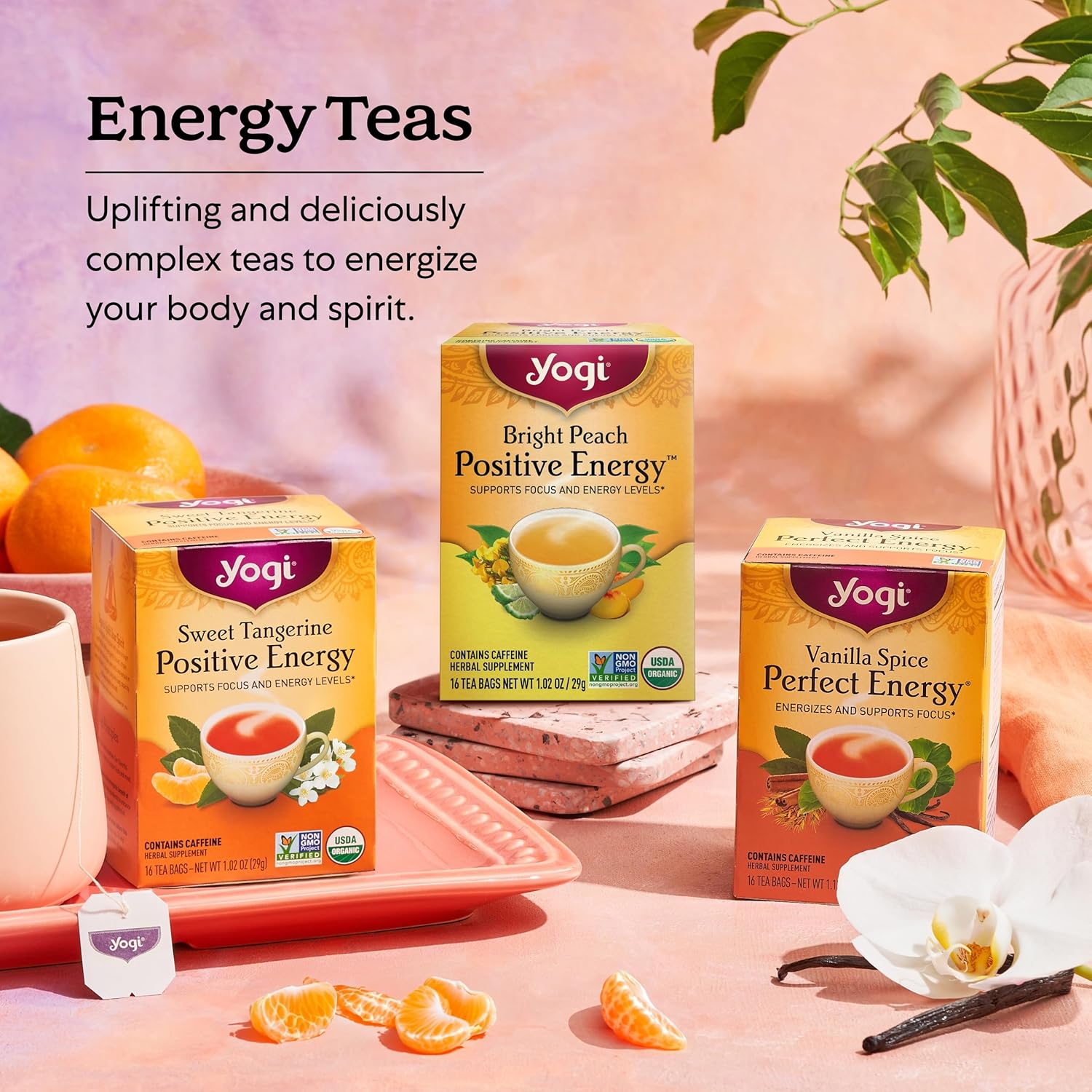 Yogi Tea - Morning Energy Variety Pack (3 Pack) Includes Peach Bergamot Bright Day, Rich And Robust Morning Vitality, Spiced Blackberry Focus - 48 Organic Tea Bags