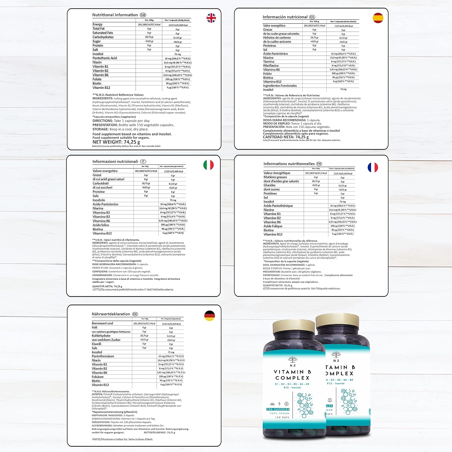 Vitamin B Complex High Strength. Vitamin B12, B9 (folic Acid), B7 (Biotin), B6, B5, B3, B2, B1,Inositol. Improves Mental Performance and Reduces Fatigue. 150 Capsules. Vegan. CE. N2 Natural Nutrition : Amazon.co.uk: Health & Personal Care