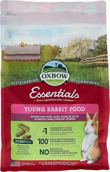 Oxbow Essentials Young Rabbit Food - All Natural Rabbit Pellets- High Energy & Calcium- Made In The Usa - All Natural Vitamins & Minerals- Veterinarian Recommended- 5 Lb