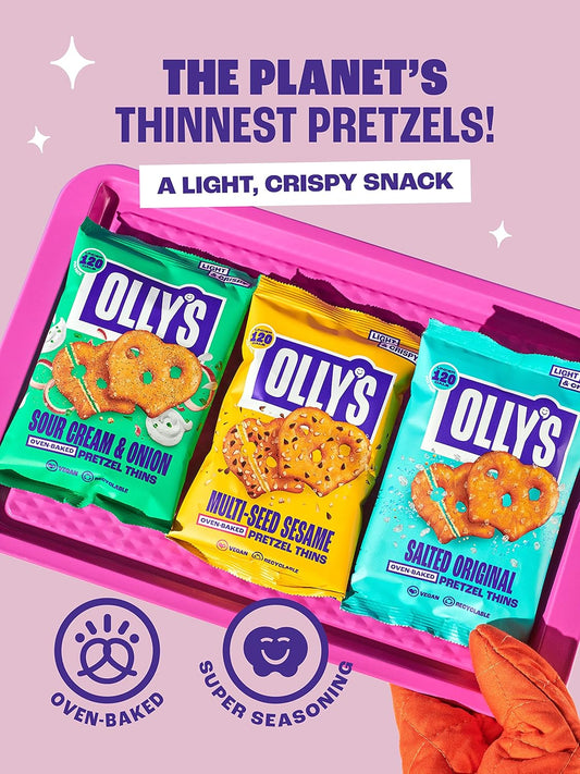 Olly'S Pretzel Thins, Variety Pack, 35G (Pack Of 40), Handy Snack Pouches, Healthy Plant-Based Vegan Snacks For Dipping, Low Calorie Snacks, Low Fat, Source Of Fibre, No Preservatives