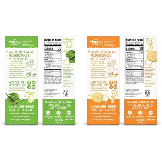 Happy Baby Organics Gluten Free Organic Teethers 2 Flavor Variety Pack (Pea & Spinach/Sweet Potato & Banana), 12 Count (Pack Of 2)