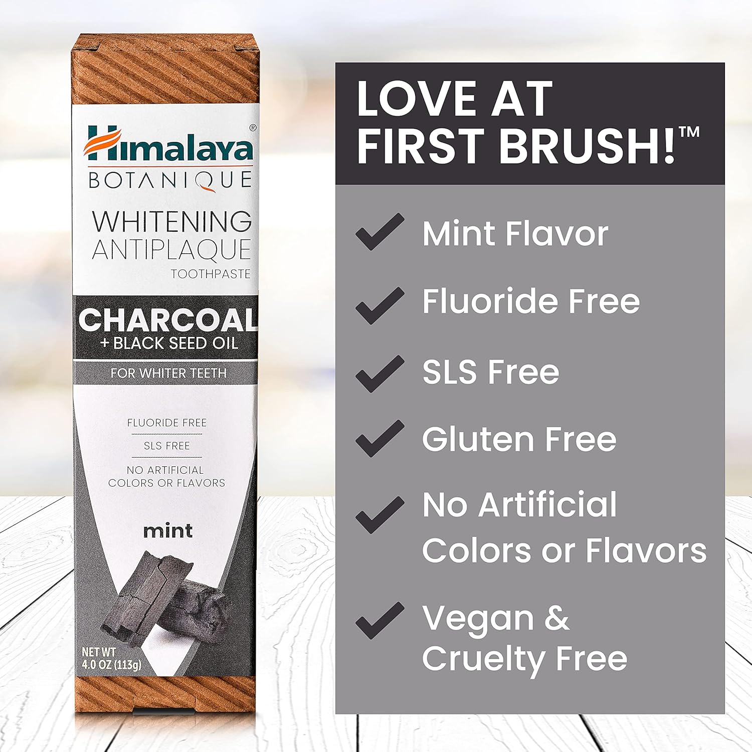 Himalaya Botanique Whitening Antiplaque Toothpaste with Charcoal + Black Seed Oil, Fluoride Free, for Whiter Teeth, 4 oz, 4 Pack : Health & Household