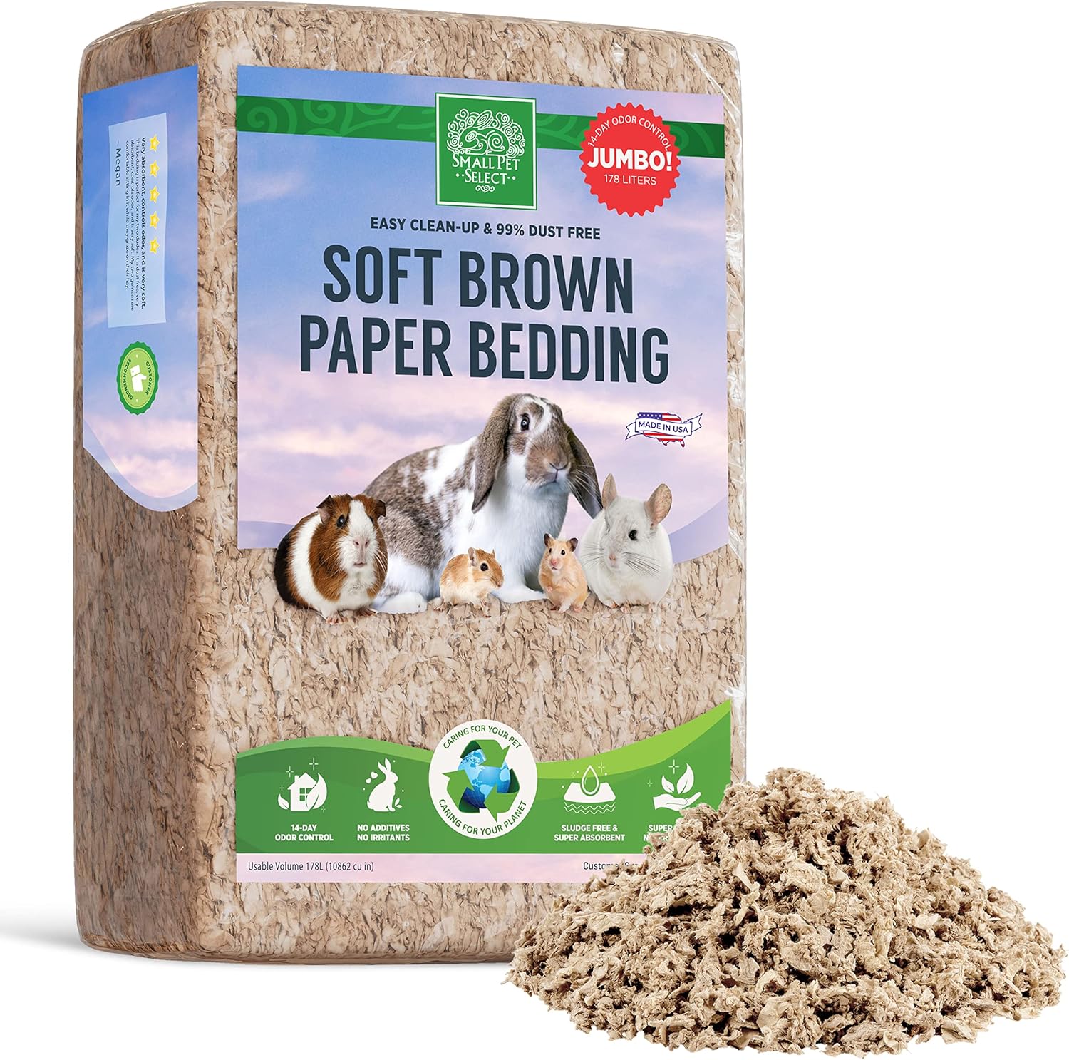 Small Pet Select Premium Small Animal Bedding, Natural Soft Paper Bedding For Small Indoor And Outdoor Pets, Made In Usa, Jumbo Size 178 L Pack