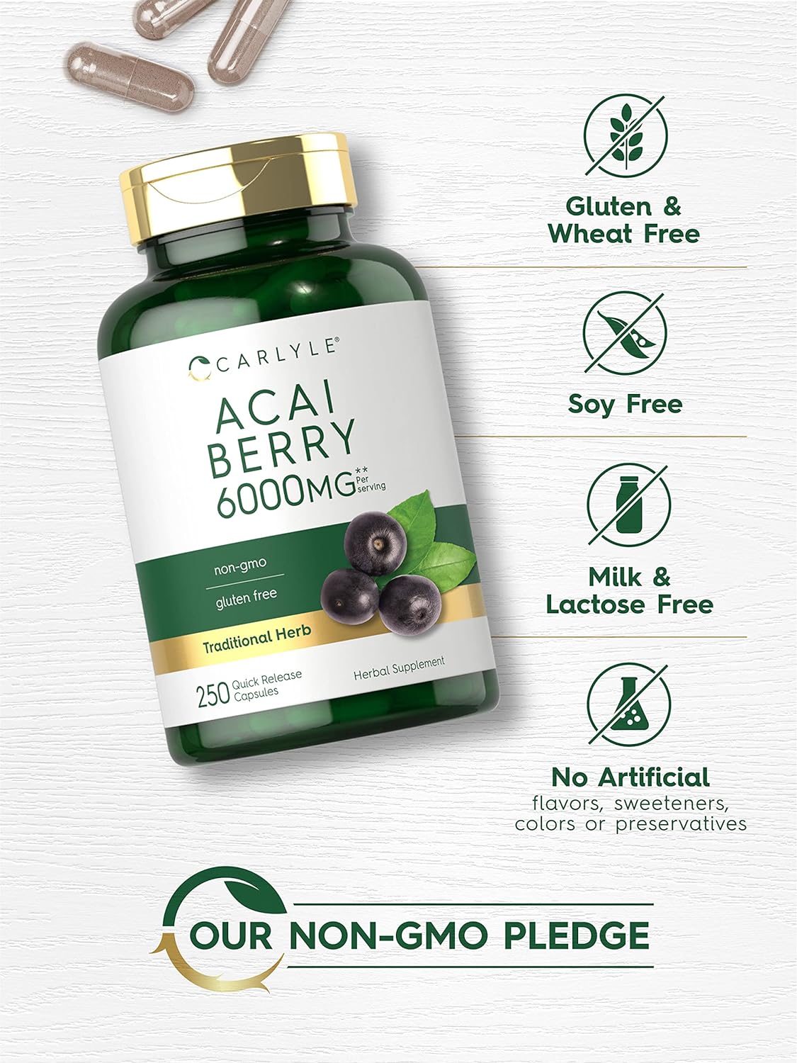 Carlyle Acai Berry Capsules 6000mg | 250 Count | Non-GMO & Gluten Free Acai Berry Extract : Health & Household