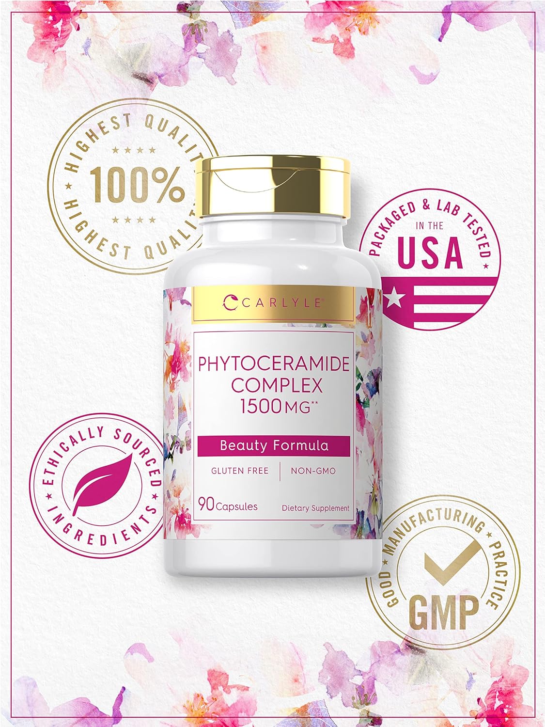 Carlyle Phytoceramide Supplement 1500mg | 90 Capsules | with Organic Sweet Potato | Beauty Formula Complex | Non-GMO and Gluten Free : Health & Household