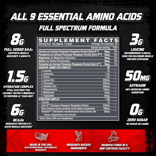 Nutrex Research Eaa Hydration | Eaas + Bcaa Powder | Muscle Recovery, Strength, Muscle Building, Endurance | 8G Essential Amino Acids + Electrolytes | Blueberry Lemonade 30 Servings