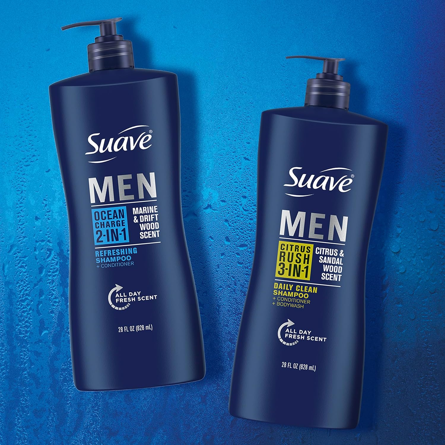 Suave Body Wash, Shampoo & Conditioner 3-in-1, Citrus Rush for Men, Travel Size + Shampoo and Conditioner 2-in-1, Ocean Charge for Men, Full Size, Twin Pack (3 Piece Set) : Beauty & Personal Care