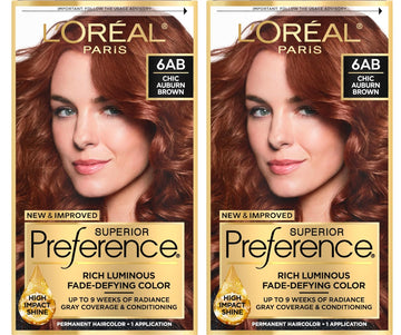 L'Oreal Paris Superior Preference Luminous Fade-Defying Permanent Hair Color, Hair Dye For Up To 9 Weeks Of Radiance, Chic Auburn Brown 6Ab, 1 Hair Dye Kit (Pack Of 2)