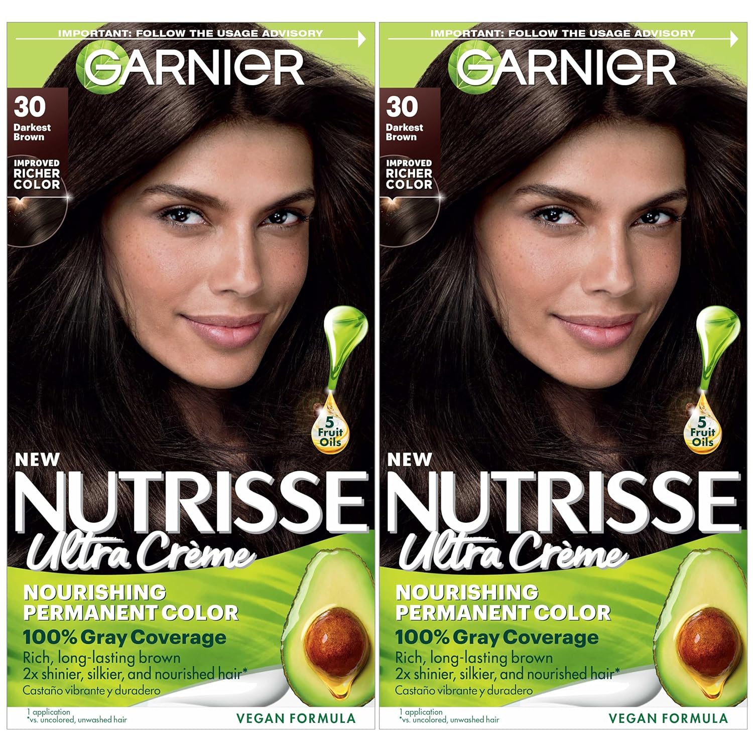 Garnier Hair Color Nutrisse Nourishing Creme, 30 Darkest Brown (Sweet Cola) Permanent Hair Dye, 2 Count (Packaging May Vary)