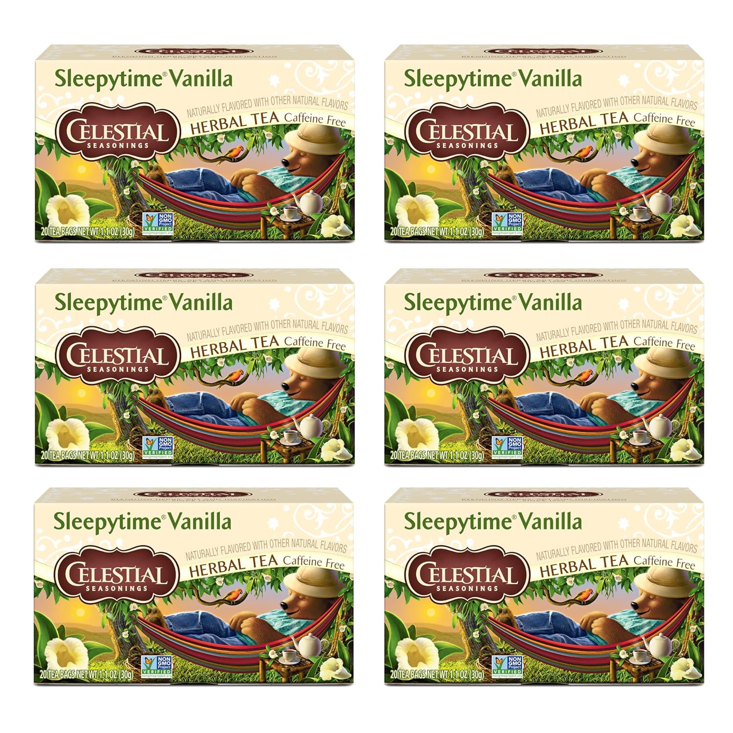 Celestial Seasonings Sleepytime Herbal Vanilla Tea, Caffeine Free, 20 Tea Bags Box, (Pack Of 6)