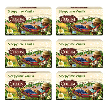 Celestial Seasonings Sleepytime Herbal Vanilla Tea, Caffeine Free, 20 Tea Bags Box, (Pack Of 6)