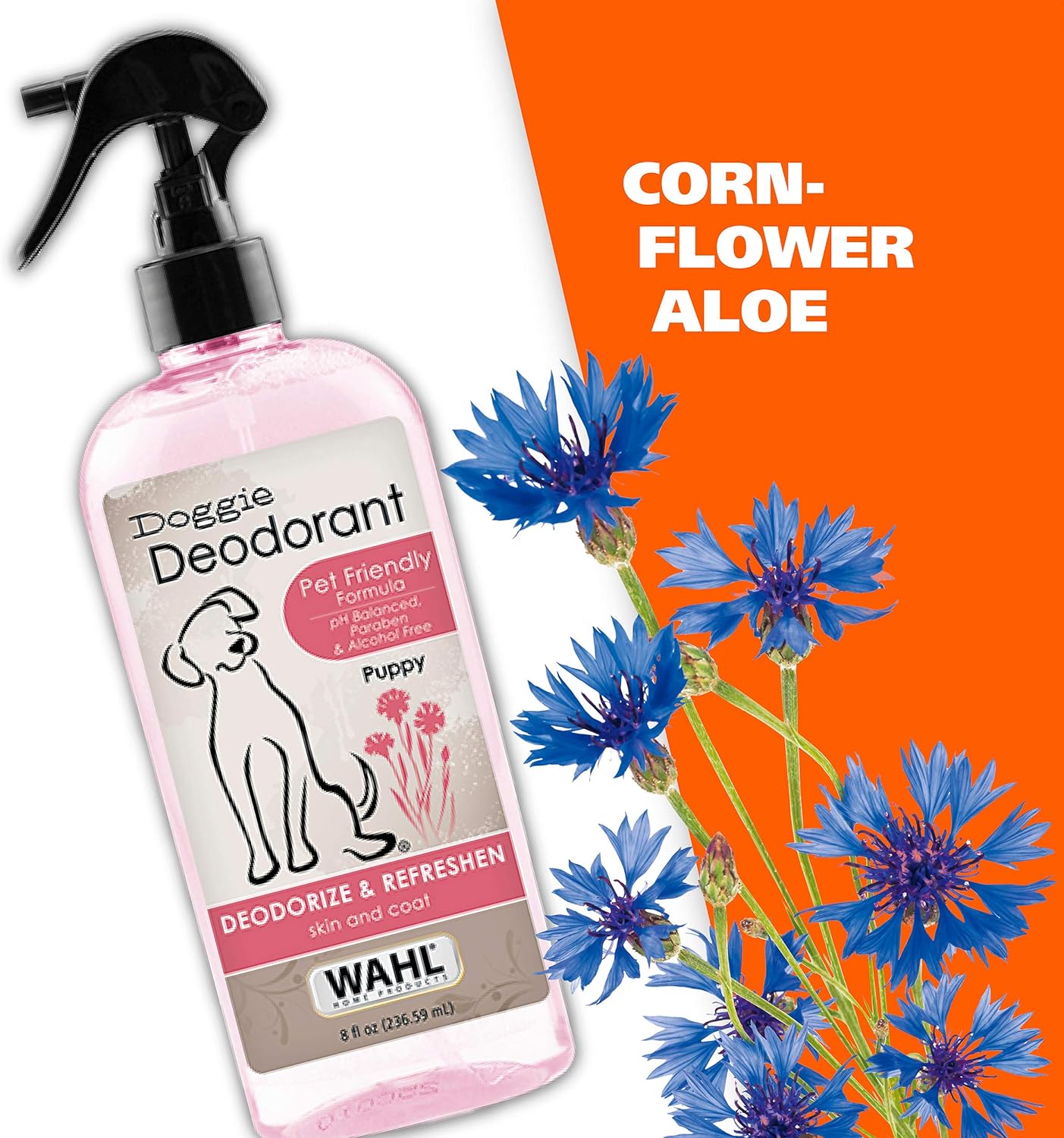 Wahl USA Cornflower Aloe Pet Deodorant Spray for All Dogs & Cats – Clean Fresh Smell Refreshes & Deodorizes – 8 oz - Model 820009A