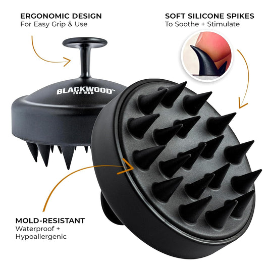 Blackwood For Men Scalp Massager - Healthy Hair Growth Stimulator Brush For Cleansing & Relaxing While Showering - Reduce Dandruff Flakes & Inflammation - Wet & Dry Hair Brush With Wide Tooth Comb
