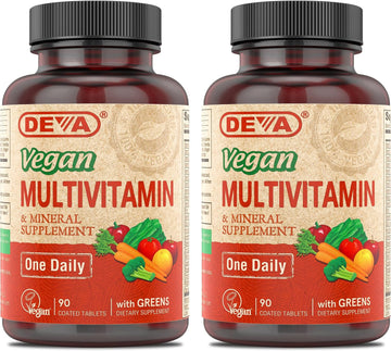 Deva Vegan Multivitamin & Mineral Supplement - Vegan Formula With Green Whole Foods, Veggies, And Herbs - High Potency - Manufactured In Usa And 100% Vegan - 90 Count (Pack Of 2)