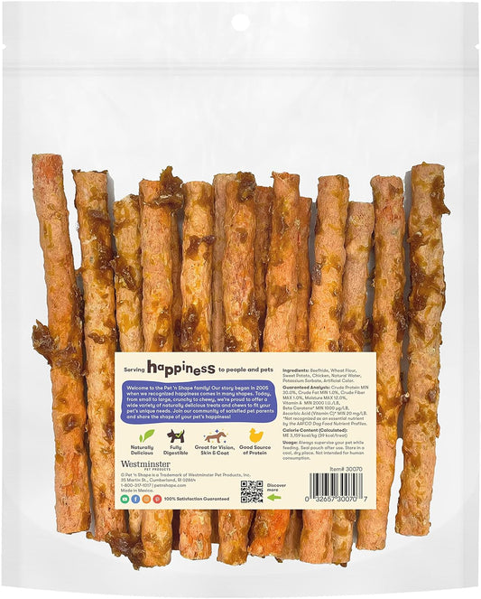 Pet 'N Shape Sweet Potato Chicken Sticks, 15 Count - Dog Chews - No Artificial Flavors, Colors, Or Preservatives - Protein Rich Alternative To Rawhide