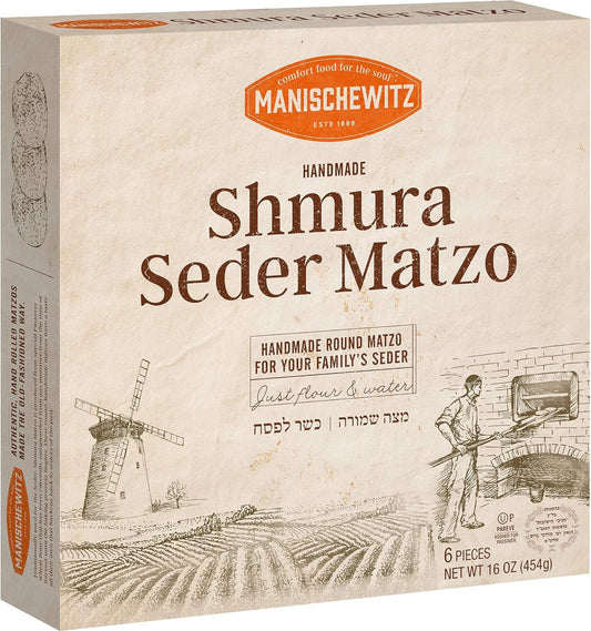 Manischewitz Handmade Round Shmura Matzo 1lb Kosher for Passover, Seder Matzo