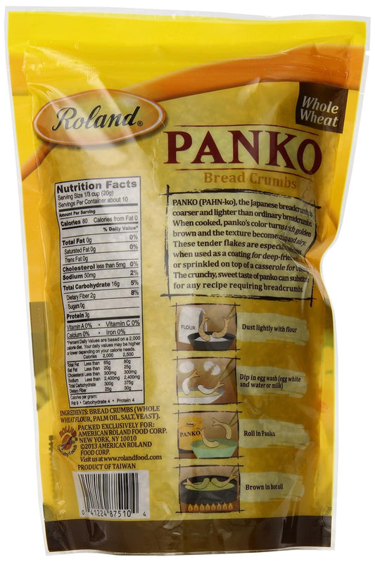 Roland Foods Panko Bread Crumbs, Whole Wheat, 7 Ounce Bag, Pack of 6