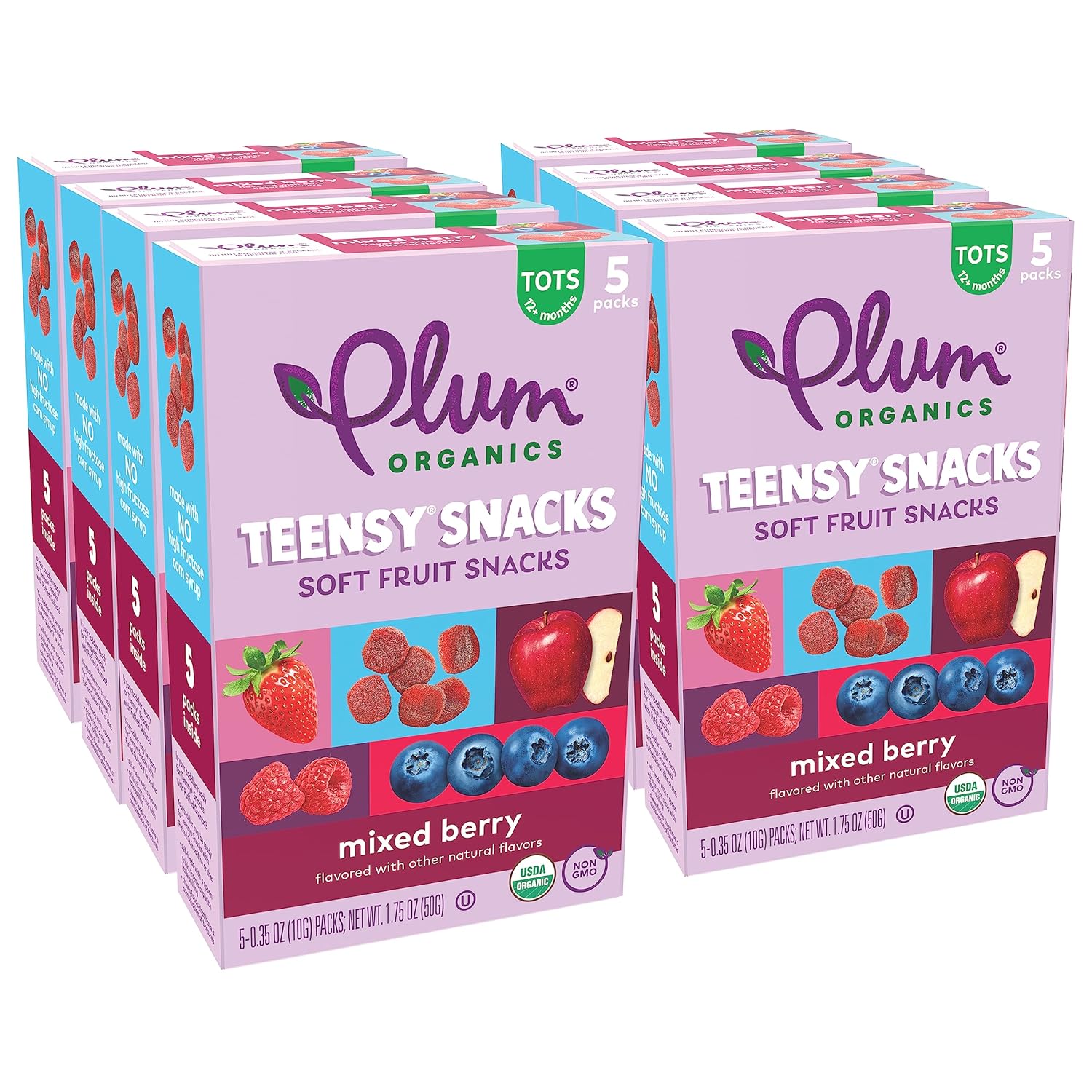 Plum Organics Teensy Snacks Soft Fruit Snacks - Mixed Berry - 5 Count (Pack Of 8) - Organic Toddler Food Fruit Snacks