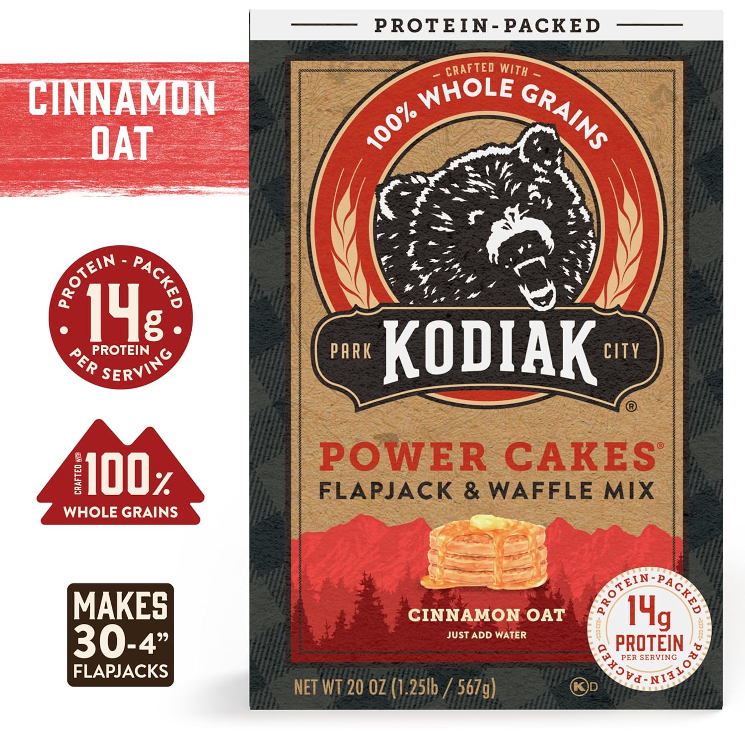 Kodiak Cakes Protein Pancake Power Cakes, Flapjack and Waffle Mix, Cinnamon Oat, 20 Ounce (Pack of 6) (10705599012683) : Everything Else