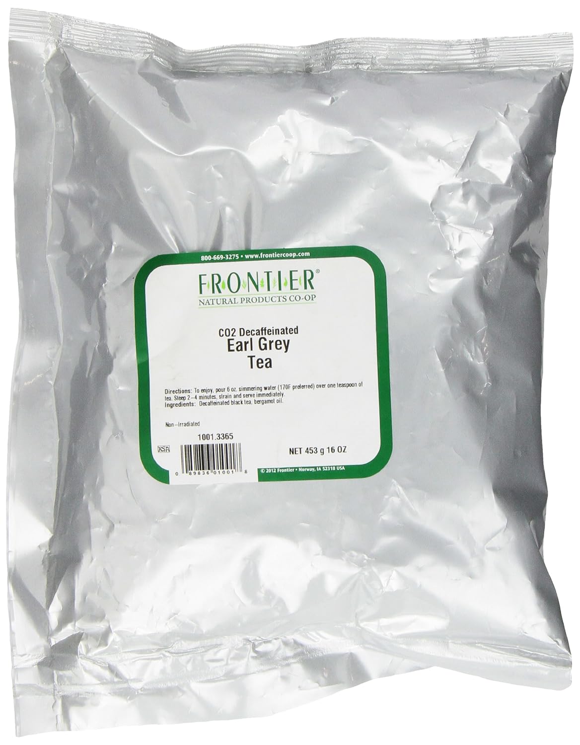 Frontier Co-Op Decaf Earl Grey Black Tea, 1-Pound Bulk Bag, Smoky Tea Flavor With Bergamot Oil, Great With Citrus, Kosher