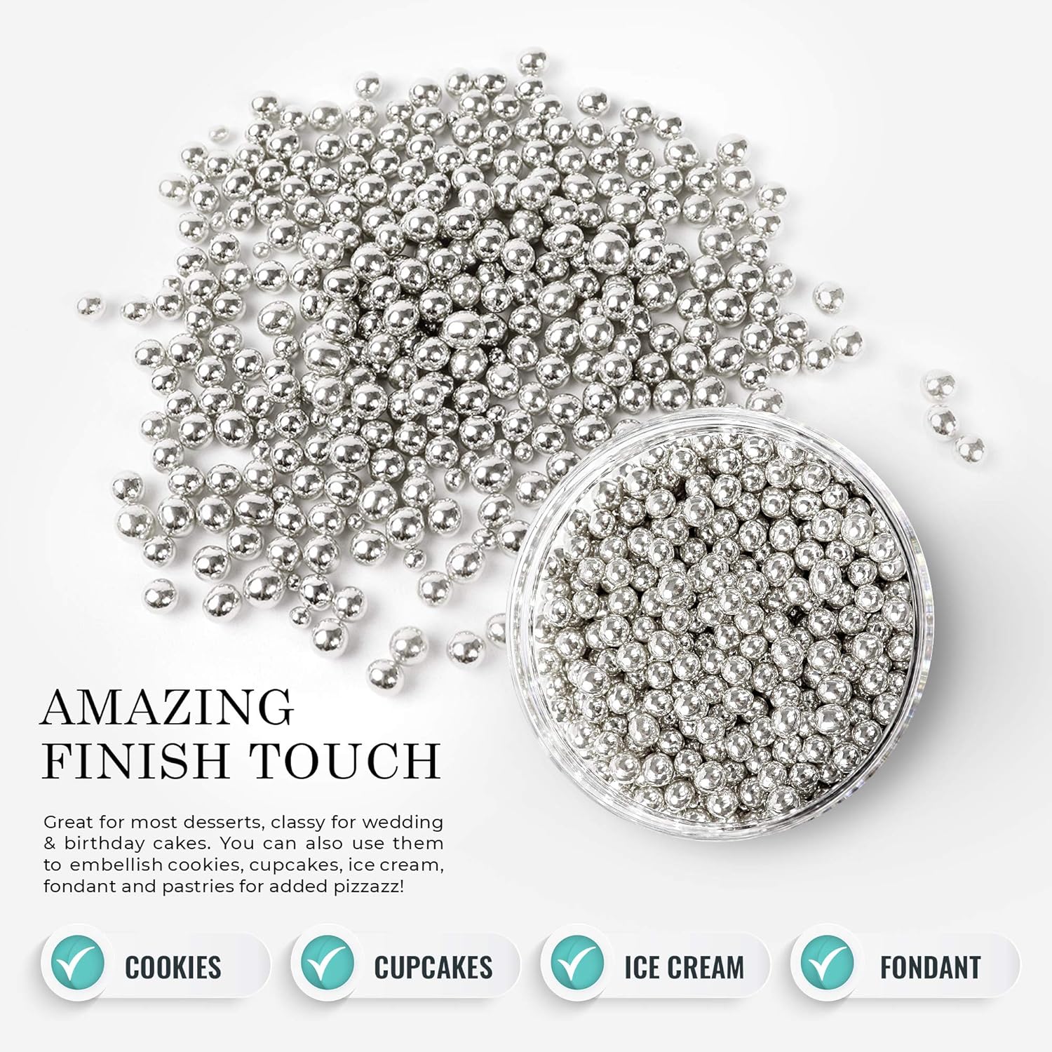 O'Creme Silver Dragees Cake Decorating Supplies For Bakers: Cookie, Cupcake & Icing Toppings, Bright Metallic Sphere Sprinkles Decoration, Certified, Decorating Sugar Ball Accents - 4Mm, 16 Oz : Grocery & Gourmet Food