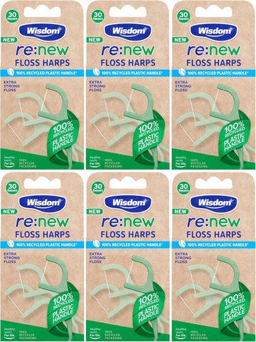 Wisdom Re:New Floss Harps X30 - Pack Of 6 (180 Harps) | Recycled Plastic